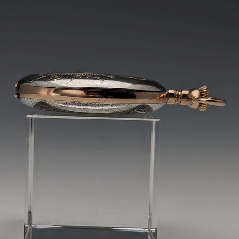 1914年 米国アンティーク エルジン 懐中時計 純銀マルチカラー ハンターケース 動作良好